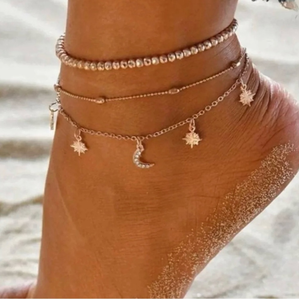 Gold Moon & Star Anklet